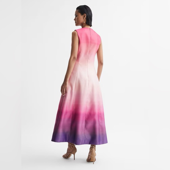 Leo Lin Dress Cleo Ombré Pink Coral Sleeveless A-Line Cocktail Midi Dress Size 8 - Picture 3 of 6